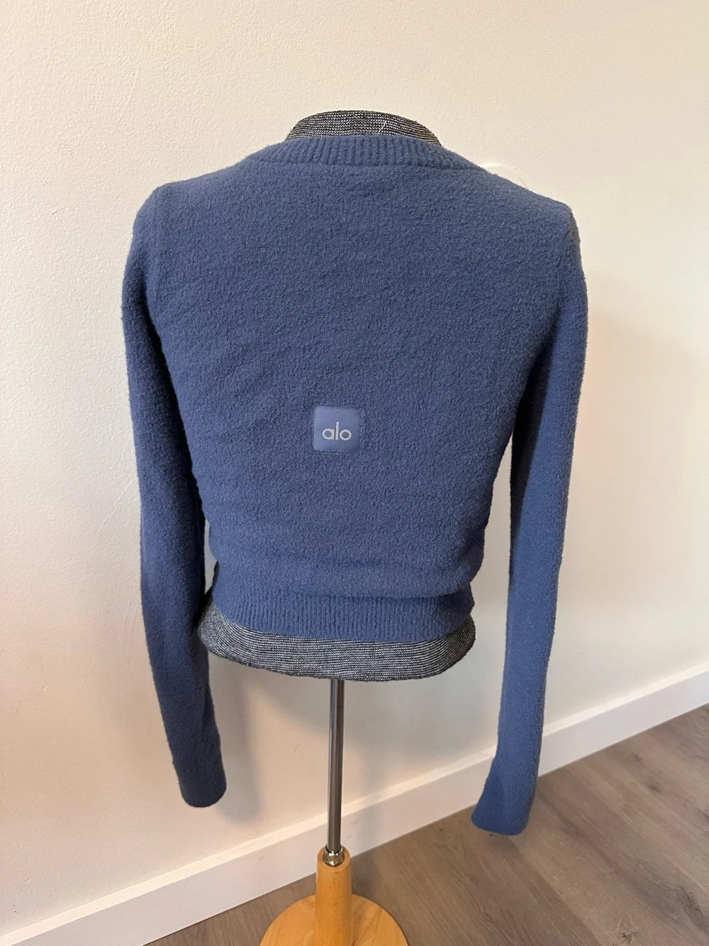 ALO Yoga Dusty Blue Button-Front Crewneck Cardigan